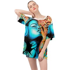 Color Detail Dream Fantasy Neon Psychedelic Teaser Oversized Chiffon Top by Sarkoni