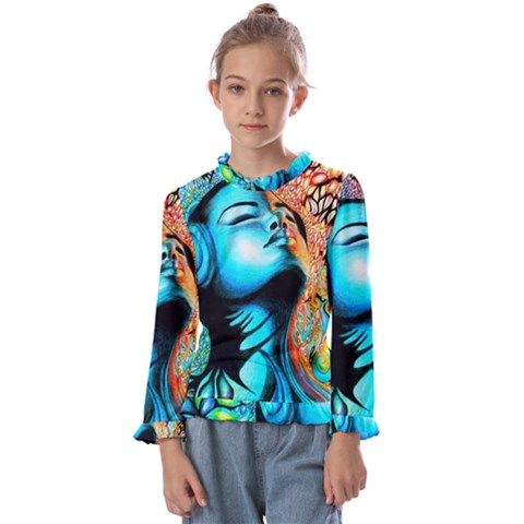 Color Detail Dream Fantasy Neon Psychedelic Teaser Kids  Frill Detail T-shirt by Sarkoni