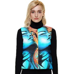 Color Detail Dream Fantasy Neon Psychedelic Teaser Women s Button Up Puffer Vest by Sarkoni