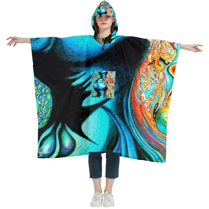 Color Detail Dream Fantasy Neon Psychedelic Teaser Women s Hooded Rain Ponchos