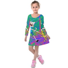 Jake And Finn Adventure Time Landscape Forest Saturation Kids  Long Sleeve Velvet Dress by Sarkoni