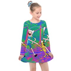 Jake And Finn Adventure Time Landscape Forest Saturation Kids  Long Sleeve Dress by Sarkoni