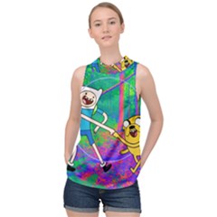 Jake And Finn Adventure Time Landscape Forest Saturation High Neck Satin Top by Sarkoni