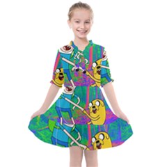 Jake And Finn Adventure Time Landscape Forest Saturation Kids  All Frills Chiffon Dress by Sarkoni