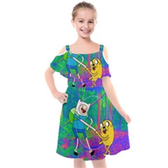 Jake And Finn Adventure Time Landscape Forest Saturation Kids  Cut Out Shoulders Chiffon Dress by Sarkoni