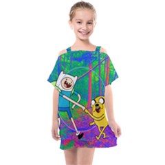 Jake And Finn Adventure Time Landscape Forest Saturation Kids  One Piece Chiffon Dress by Sarkoni