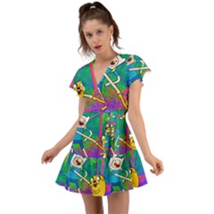 Jake And Finn Adventure Time Landscape Forest Saturation Flutter Sleeve Wrap Dress by Sarkoni