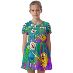 Jake And Finn Adventure Time Landscape Forest Saturation Kids  Short Sleeve Pinafore Style Dress by Sarkoni