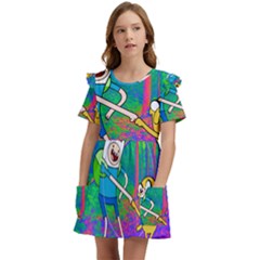 Jake And Finn Adventure Time Landscape Forest Saturation Kids  Frilly Sleeves Pocket Dress by Sarkoni