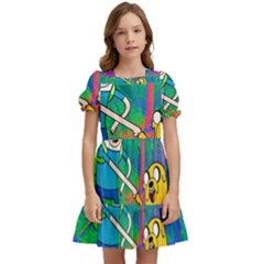 Jake And Finn Adventure Time Landscape Forest Saturation Kids  Puff Sleeved Dress by Sarkoni