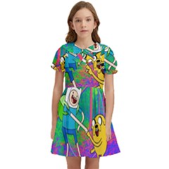 Jake And Finn Adventure Time Landscape Forest Saturation Kids  Bow Tie Puff Sleeve Dress by Sarkoni