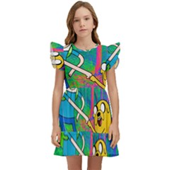 Jake And Finn Adventure Time Landscape Forest Saturation Kids  Winged Sleeve Dress by Sarkoni