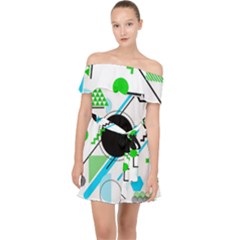 Geometric Shapes Background Off Shoulder Chiffon Dress by Bedest