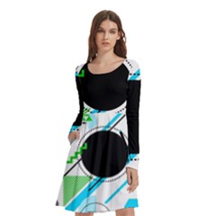 Geometric Shapes Background Long Sleeve Knee Length Skater Dress With Pockets by Bedest