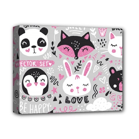 Big Set With Cute Cartoon Animals Bear Panda Bunny Penguin Cat Fox Deluxe Canvas 14  X 11  (stretched) by Bedest