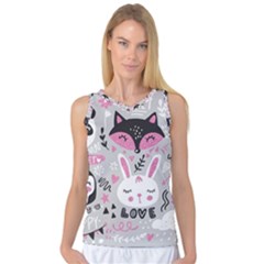 Big Set With Cute Cartoon Animals Bear Panda Bunny Penguin Cat Fox Women s Basketball Tank Top by Bedest