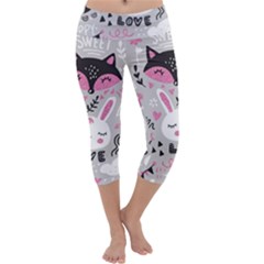 Big Set With Cute Cartoon Animals Bear Panda Bunny Penguin Cat Fox Capri Yoga Leggings by Bedest