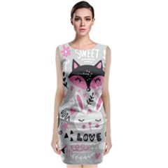 Big Set With Cute Cartoon Animals Bear Panda Bunny Penguin Cat Fox Sleeveless Velvet Midi Dress by Bedest