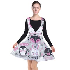 Big Set With Cute Cartoon Animals Bear Panda Bunny Penguin Cat Fox Plunge Pinafore Dress by Bedest