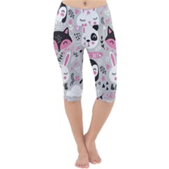 Big Set With Cute Cartoon Animals Bear Panda Bunny Penguin Cat Fox Lightweight Velour Cropped Yoga Leggings by Bedest