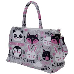 Big Set With Cute Cartoon Animals Bear Panda Bunny Penguin Cat Fox Duffel Travel Bag by Bedest