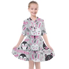 Big Set With Cute Cartoon Animals Bear Panda Bunny Penguin Cat Fox Kids  All Frills Chiffon Dress by Bedest