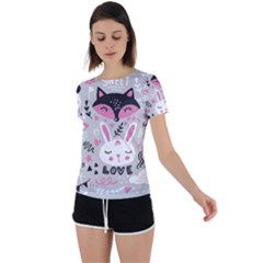 Big Set With Cute Cartoon Animals Bear Panda Bunny Penguin Cat Fox Back Circle Cutout Sports T-shirt by Bedest