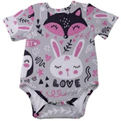 Big Set With Cute Cartoon Animals Bear Panda Bunny Penguin Cat Fox Baby Short Sleeve Bodysuit by Bedest