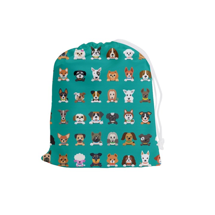 Different Type Vector Cartoon Dog Faces Drawstring Pouch (Large)