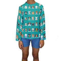 Different Type Vector Cartoon Dog Faces Kids  Long Sleeve Swimwear by Bedest