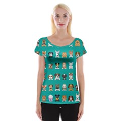 Different Type Vector Cartoon Dog Faces Cap Sleeve Top by Bedest