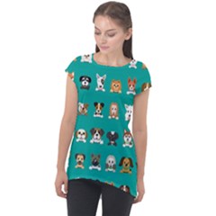 Different Type Vector Cartoon Dog Faces Cap Sleeve High Low Top by Bedest