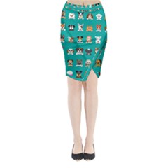 Different Type Vector Cartoon Dog Faces Midi Wrap Pencil Skirt by Bedest