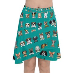 Different Type Vector Cartoon Dog Faces Chiffon Wrap Front Skirt by Bedest