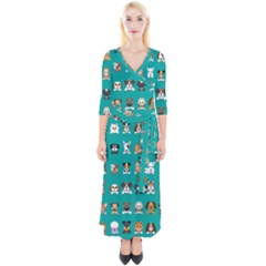 Different Type Vector Cartoon Dog Faces Quarter Sleeve Wrap Maxi Dress by Bedest