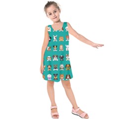 Different Type Vector Cartoon Dog Faces Kids  Sleeveless Dress by Bedest