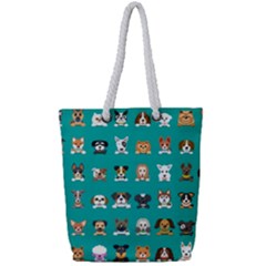 Different Type Vector Cartoon Dog Faces Full Print Rope Handle Tote (small) by Bedest