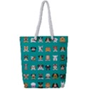 Different Type Vector Cartoon Dog Faces Full Print Rope Handle Tote (Small) View1