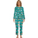 Different Type Vector Cartoon Dog Faces Womens  Long Sleeve Lightweight Pajamas Set View1