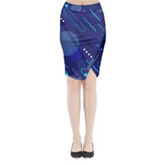 Classic Blue Background Abstract Style Midi Wrap Pencil Skirt by Bedest