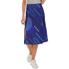 Classic Blue Background Abstract Style Midi Panel Skirt by Bedest