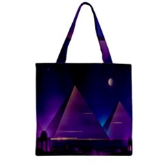 Egyptian Pyramids Night Landscape Cartoon Zipper Grocery Tote Bag by Bedest