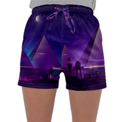 Egyptian Pyramids Night Landscape Cartoon Sleepwear Shorts by Bedest