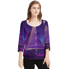 Egyptian Pyramids Night Landscape Cartoon Chiffon Quarter Sleeve Blouse by Bedest