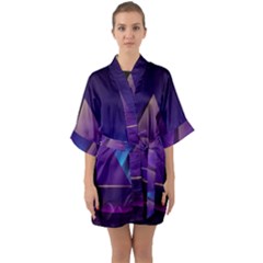 Egyptian Pyramids Night Landscape Cartoon Half Sleeve Satin Kimono  by Bedest