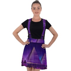 Egyptian Pyramids Night Landscape Cartoon Velvet Suspender Skater Skirt by Bedest