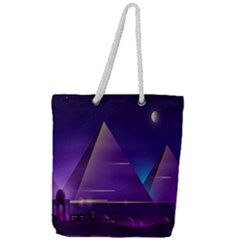 Egyptian Pyramids Night Landscape Cartoon Full Print Rope Handle Tote (large) by Bedest