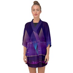 Egyptian Pyramids Night Landscape Cartoon Half Sleeve Chiffon Kimono by Bedest