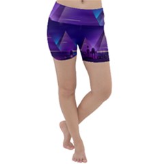 Egyptian Pyramids Night Landscape Cartoon Lightweight Velour Yoga Shorts by Bedest