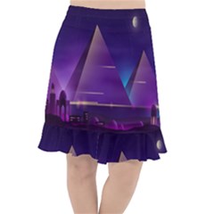 Egyptian Pyramids Night Landscape Cartoon Fishtail Chiffon Skirt by Bedest